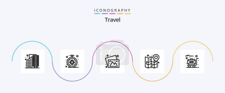 Ilustración de Travel Line 5 Icon Pack Including luggage. navigate. camera. mark. city - Imagen libre de derechos