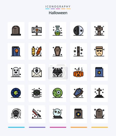 Téléchargez les illustrations : Creative Halloween 25 Line FIlled icon pack  Such As halloween. costume. old. magic. flask - en licence libre de droit