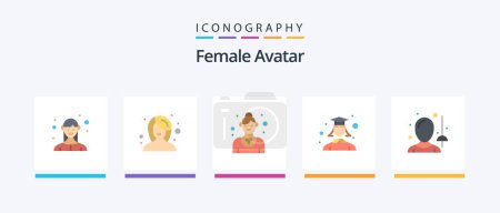 Téléchargez les illustrations : Female Avatar Flat 5 Icon Pack Including female. student. catering. graduation. waitress. Creative Icons Design - en licence libre de droit