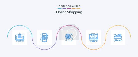 Illustration for Online Shopping Blue 5 Icon Pack Including . list. mail. cart. shopping - Royalty Free Image