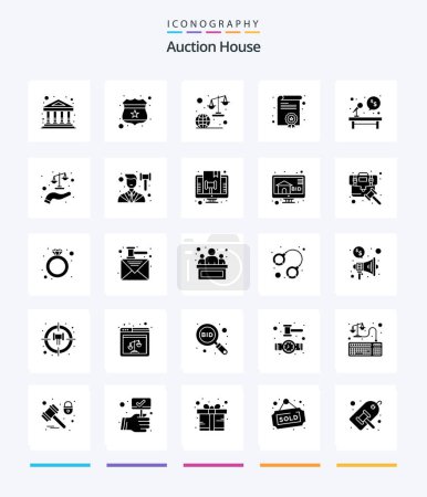 Téléchargez les illustrations : Creative Auction 25 Glyph Solid Black icon pack  Such As election. diploma. global. degree. lawyer - en licence libre de droit