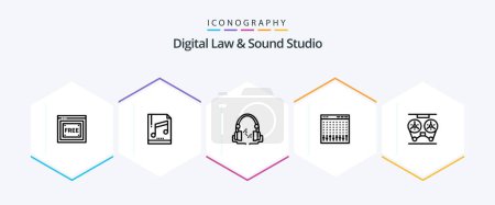 Illustration for Digital Law And Sound Studio 25 Line icon pack including audio. hardware. headphone. controller. console - Royalty Free Image