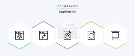Illustration for Multimedia 25 Line icon pack including . . file. presentation. board - Royalty Free Image