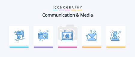 Ilustración de Communication And Media Blue 5 Icon Pack Including cam. notification. picture. new. mail. Creative Icons Design - Imagen libre de derechos