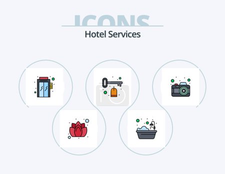 Ilustración de Hotel Services Line Filled Icon Pack 5 Icon Design. hotel. busy. bed. foot wear. shoes - Imagen libre de derechos