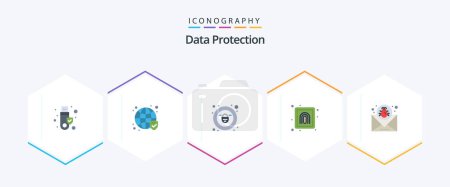 Téléchargez les illustrations : Data Protection 25 Flat icon pack including email. attack. lock. security. finger - en licence libre de droit