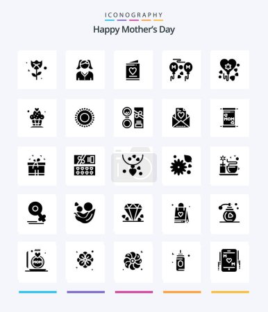 Illustration for Creative Happy Mothers Day 25 Glyph Solid Black icon pack  Such As fly. mom.. balloons. wedding - Royalty Free Image