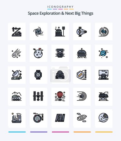Ilustración de Creative Space Exploration And Next Big Things 25 Line FIlled icon pack  Such As interceptor. cruiser. galaxy. habitation. construction - Imagen libre de derechos