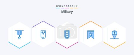 Téléchargez les illustrations : Military 25 Blue icon pack including insignia. badge. rank. striped. military - en licence libre de droit