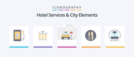 Ilustración de Hotel Services And City Elements Flat 5 Icon Pack Including transport. plate. car. kneef . hotel. Creative Icons Design - Imagen libre de derechos