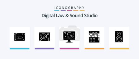 Illustration for Digital Law And Sound Studio Glyph 5 Icon Pack Including module. connection. player. analog. screen. Creative Icons Design - Royalty Free Image
