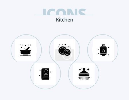Ilustración de Kitchen Glyph Icon Pack 5 Icon Design. kitchen. cylinder. kitchen. plate. food - Imagen libre de derechos