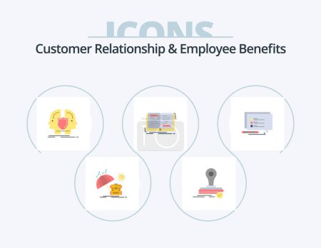 Téléchargez les illustrations : Customer Relationship And Employee Benefits Flat Icon Pack 5 Icon Design. theory. story. man. novel. sheild - en licence libre de droit