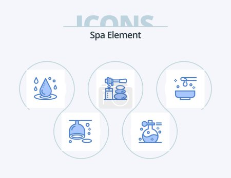 Ilustración de Spa Element Blue Icon Pack 5 Icon Design. stones. relax. yoga. massages. spa - Imagen libre de derechos