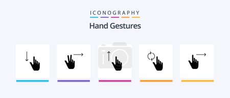 Téléchargez les illustrations : Hand Gestures Glyph 5 Icon Pack Including finger. refresh. up. hand. hand. Creative Icons Design - en licence libre de droit