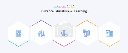 Ilustración de Distance Education And Elearning 25 Blue icon pack including share. pen. graduation. calculator. stationary - Imagen libre de derechos