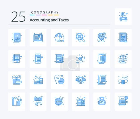 Téléchargez les illustrations : Taxes 25 Blue Color icon pack including money. dollar. payable. money. finance - en licence libre de droit