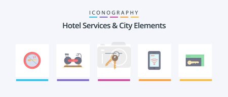 Téléchargez les illustrations : Hotel Services And City Elements Flat 5 Icon Pack Including browser. service. fittness. sign . keys. Creative Icons Design - en licence libre de droit