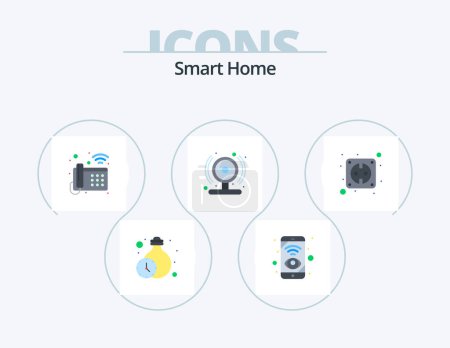 Illustration for Smart Home Flat Icon Pack 5 Icon Design. plug. web cam. control. smart cam. wifi - Royalty Free Image
