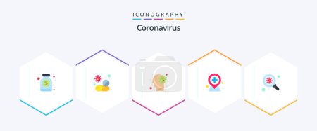 Illustration for Coronavirus 25 Flat icon pack including bacteria. location. virus. hospital. virus - Royalty Free Image