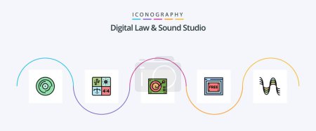 Illustration for Digital Law And Sound Studio Line Filled Flat 5 Icon Pack Including tecnology. free access. engineering. record. phonograph - Royalty Free Image