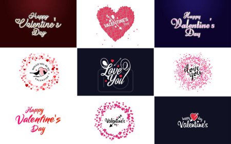 Illustration for Happy Valentine's Day text. hand lettering typography poster on red gradient background vector illustration suitable for use in design of romantic quote postcards. - Royalty Free Image