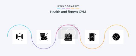 Illustration for Gym Glyph 5 Icon Pack Including basket ball. sport. calendar. beat. phone - Royalty Free Image