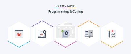 Téléchargez les illustrations : Programming And Coding 25 Flat icon pack including computer. app. develop. programming. development - en licence libre de droit