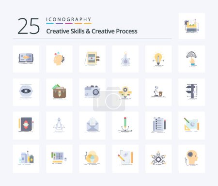 Téléchargez les illustrations : Creative Skills And Creative Process 25 Flat Color icon pack including flask. research. idea. files. sale - en licence libre de droit