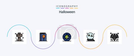 Illustration for Halloween Line Filled Flat 5 Icon Pack Including moon. bat. halloween. scary eye. halloween eyeball - Royalty Free Image