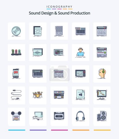 Illustration for Creative Sound Design And Sound Production 25 Line FIlled icon pack  Such As midi. synth. mix. studio. mix - Royalty Free Image