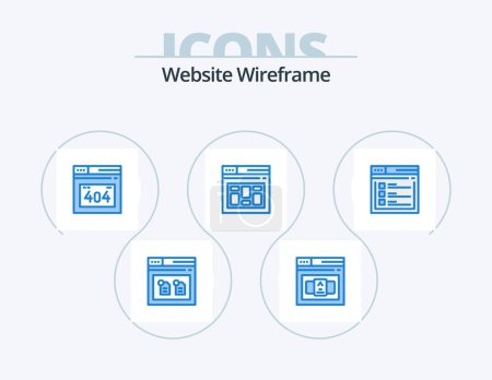 Illustration for Website Wireframe Blue Icon Pack 5 Icon Design. website. page. error error page. internet. internet - Royalty Free Image