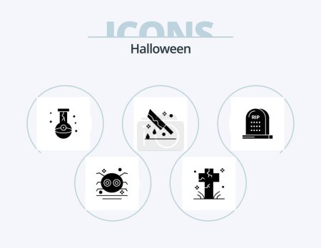 Téléchargez les illustrations : Halloween Glyph Icon Pack 5 Icon Design. horror. blood. grave. magic. flask - en licence libre de droit
