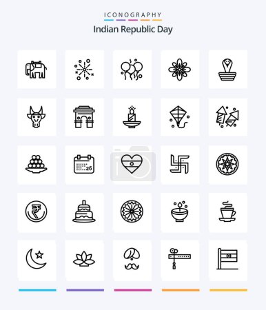 Téléchargez les illustrations : Creative Indian Republic Day 25 OutLine icon pack  Such As decoration. celebrate. diwali. india. day - en licence libre de droit