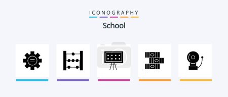 Téléchargez les illustrations : School Glyph 5 Icon Pack Including . bell. board. alarm. education. Creative Icons Design - en licence libre de droit