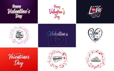 Téléchargez les illustrations : Happy Valentine's Day typography design with a heart-shaped balloon and a gradient color scheme - en licence libre de droit