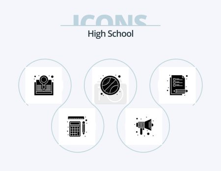 Illustration for High School Glyph Icon Pack 5 Icon Design. notes. tennis. speaker. sport. search - Royalty Free Image