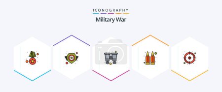Ilustración de Military War 25 FilledLine icon pack including army. weapons. binoculars. shoot. bullets - Imagen libre de derechos