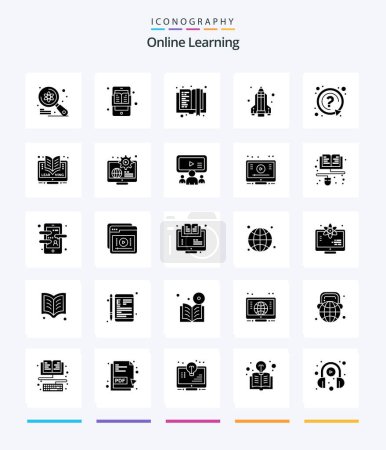 Illustration for Creative Online Learning 25 Glyph Solid Black icon pack  Such As mark. science. e-learning. rocket. education - Royalty Free Image