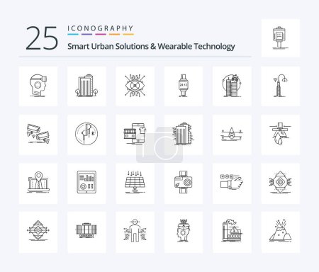 Téléchargez les illustrations : Smart Urban Solutions And Wearable Technology 25 Line icon pack including smartwatch. lens. plant. eye. augmentation - en licence libre de droit