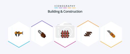 Téléchargez les illustrations : Building And Construction 25 FilledLine icon pack including knife. block. cordless. tile. bricks - en licence libre de droit