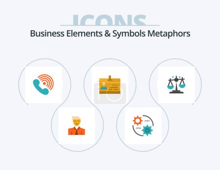Téléchargez les illustrations : Business Elements And Symbols Metaphors Flat Icon Pack 5 Icon Design. badge. card. setting. id. ring - en licence libre de droit