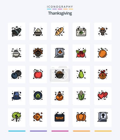 Téléchargez les illustrations : Creative Thanksgiving 25 Line FIlled icon pack  Such As sparrow. autumn. bread. thanksgiving. calendar - en licence libre de droit