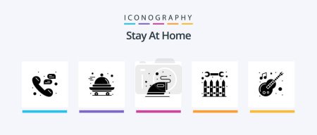 Illustration for Stay At Home Glyph 5 Icon Pack Including tools. repair. quarantine. fence. steaming. Creative Icons Design - Royalty Free Image