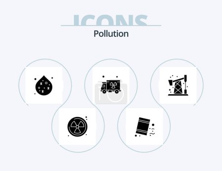 Illustration for Pollution Glyph Icon Pack 5 Icon Design. . waste. waste. pump jack. truck - Royalty Free Image