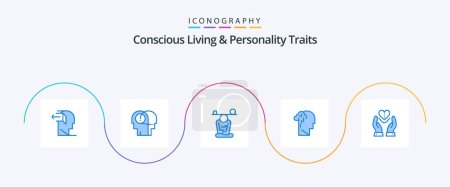 Ilustración de Concious Living And Personality Traits Blue 5 Icon Pack Including melancholy. grief. human. depression. mind - Imagen libre de derechos