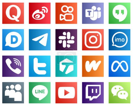 Ilustración de 20 Stylish Social Media Icons such as instagram. slack and messenger icons. Clean and professional - Imagen libre de derechos