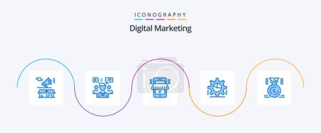 Illustration for Digital Marketing Blue 5 Icon Pack Including gear. shopping. chat. marketplace. online - Royalty Free Image