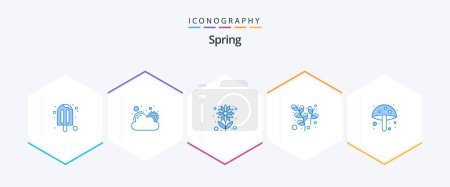 Téléchargez les illustrations : Spring 25 Blue icon pack including amanita. plant. sunny day. easter. sun flower - en licence libre de droit