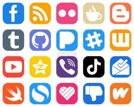Illustration for All in One Social Media Icon Set 20 icons such as youtube. spotify. streaming. pandora and tumblr icons. Gradient Icon Pack - Royalty Free Image